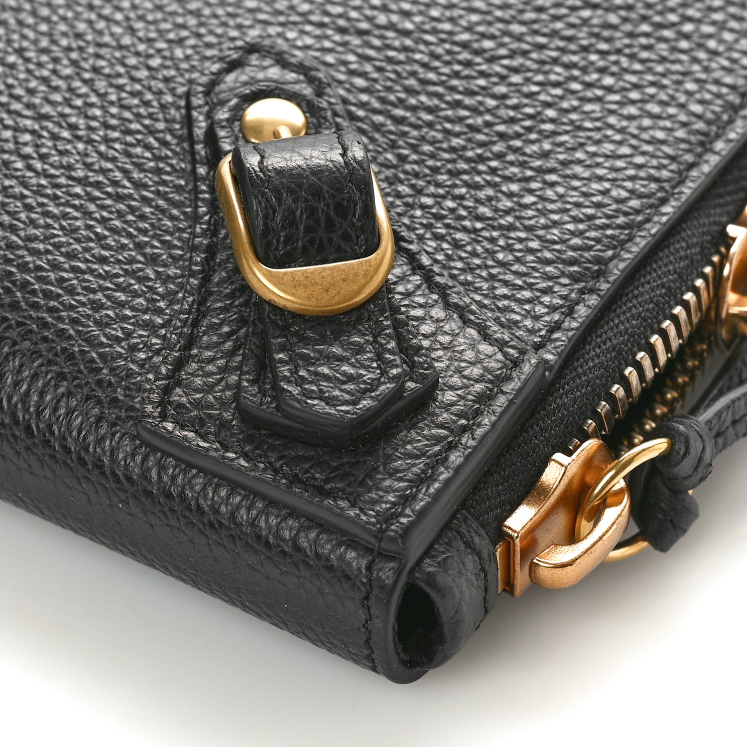 Balenciaga Grained Calfskin Neo Classic Gold Hardware Zip Around Crossbody Black 10 of 10