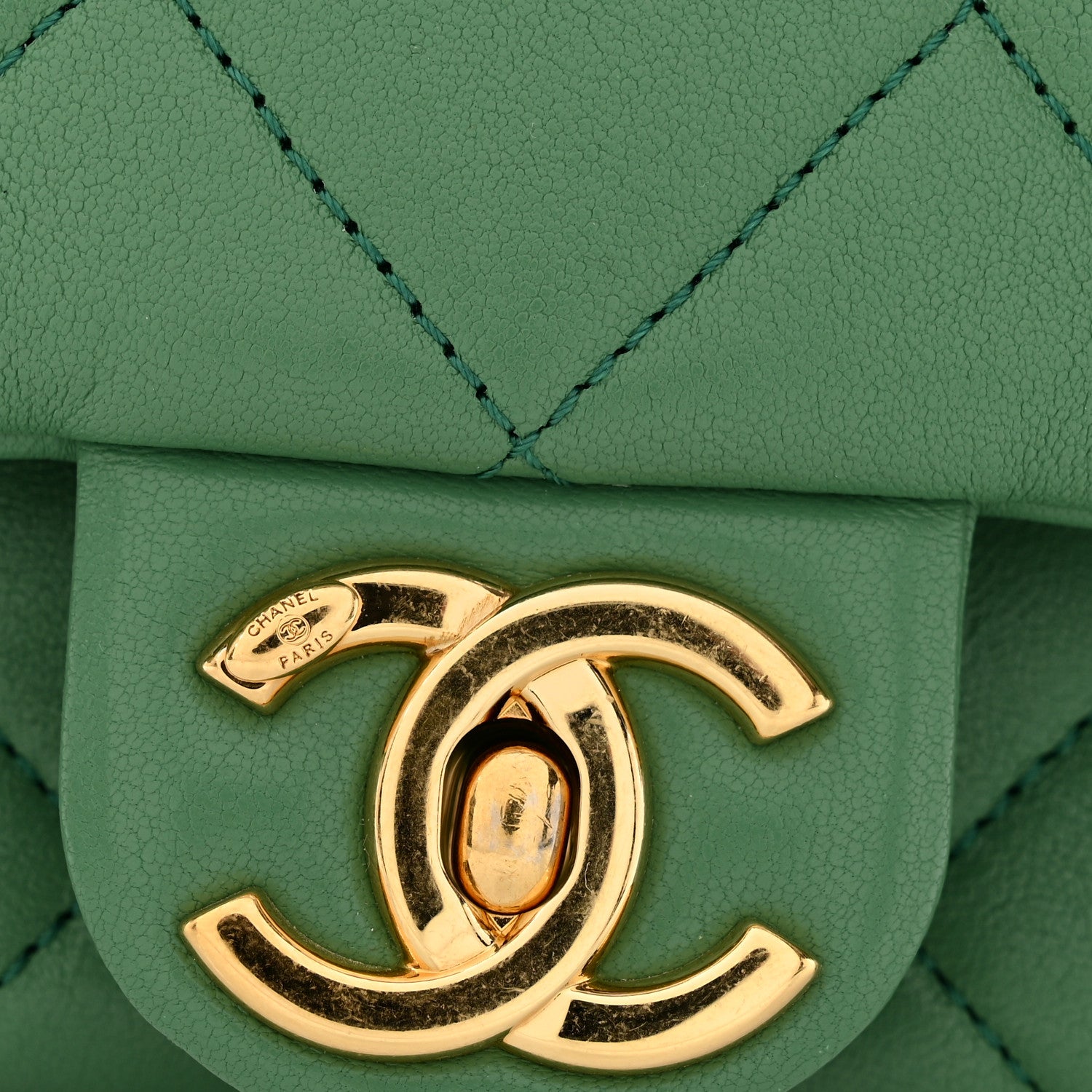 Chanel Lambskin Quilted Mini Logo Flap With Handle Green 12 of 12