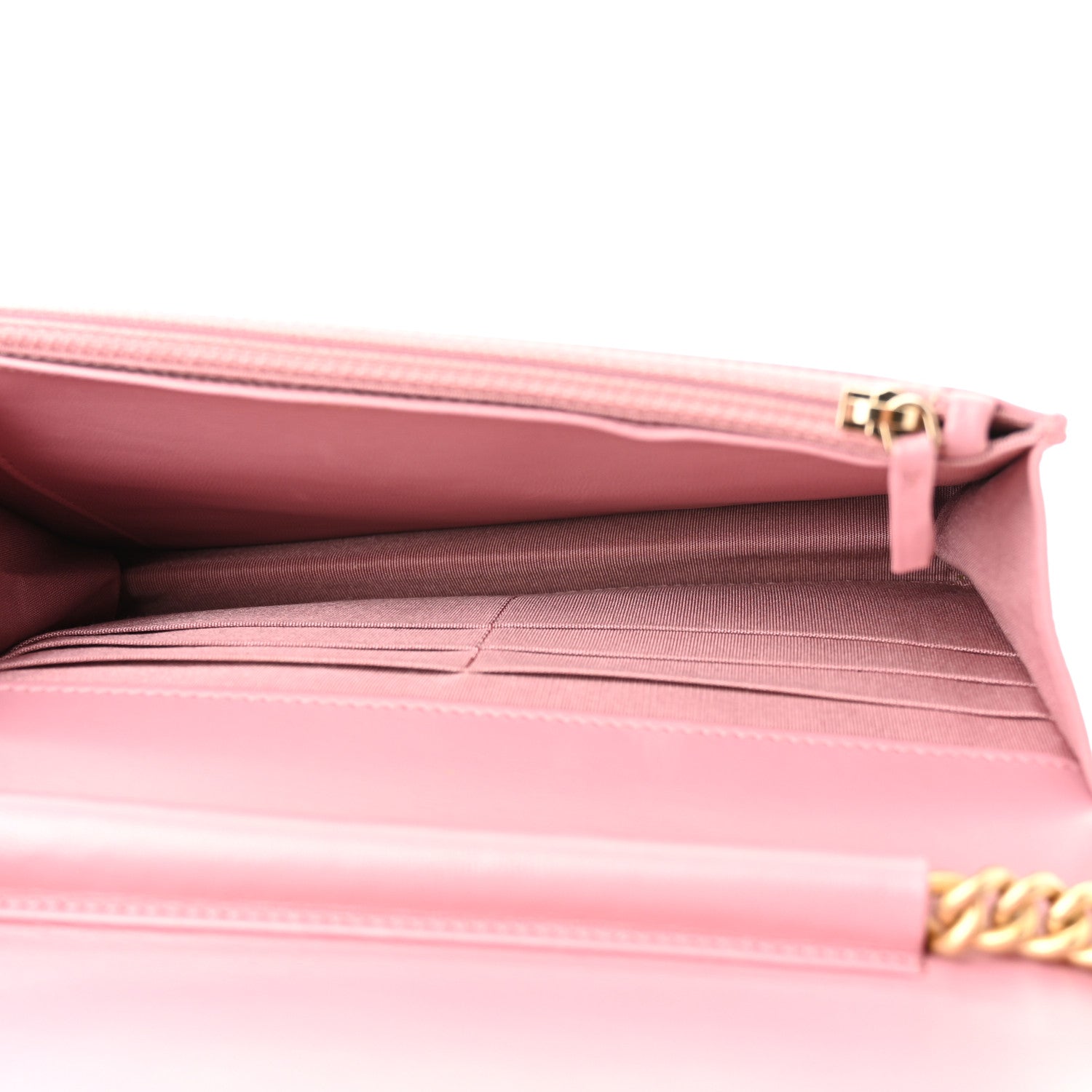 Chanel Metallic Lambskin Quilted Boy Wallet On Chain WOC Pink 5 of 13