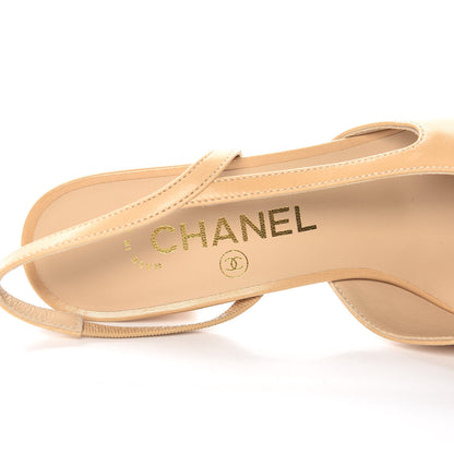 Chanel Goatskin Grosgrain Cap Toe CC Slingback Pumps 36 Beige Black 7 of 9