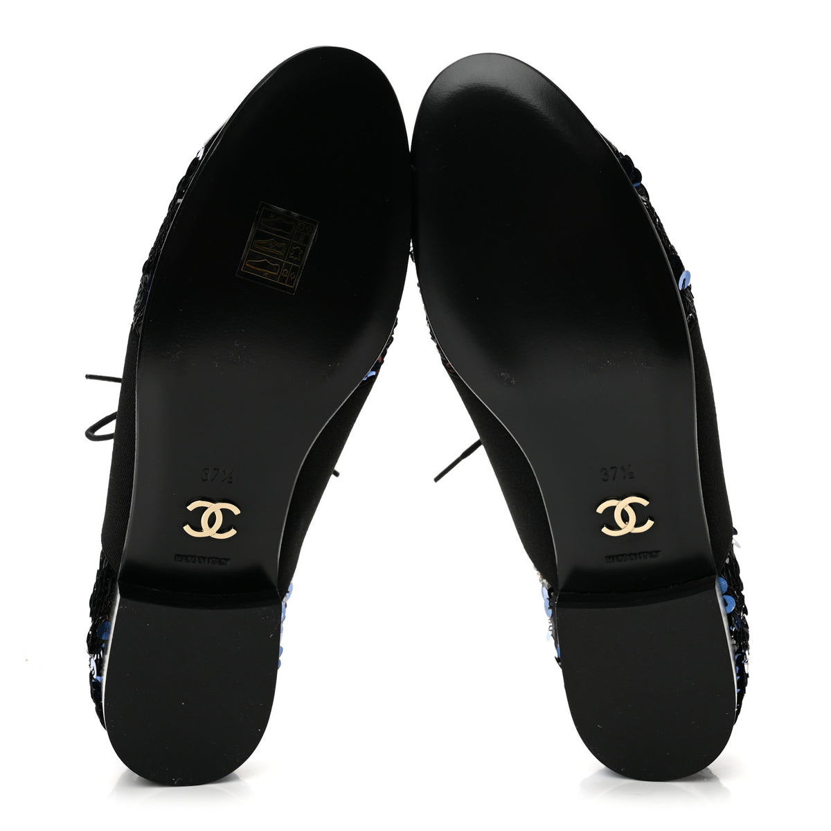 Patent Calfskin Sequin CC Cap Toe Womens Lace Up Oxfords 37.5 Blue Black