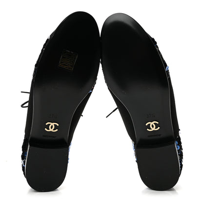 Chanel Patent Calfskin Sequin CC Cap Toe Womens Lace Up Oxfords 37.5 Blue Black 6 of 9