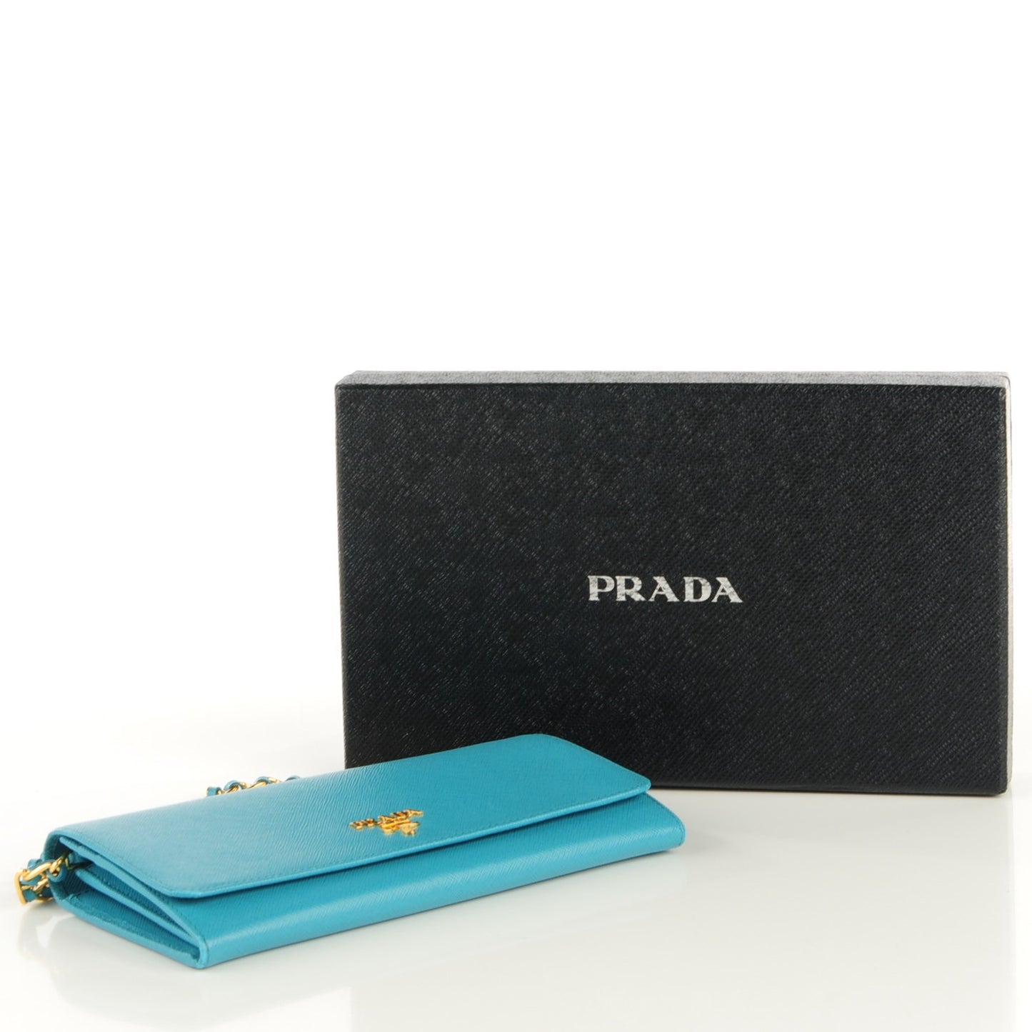 Saffiano Metal Oro Chain Wallet Turchese