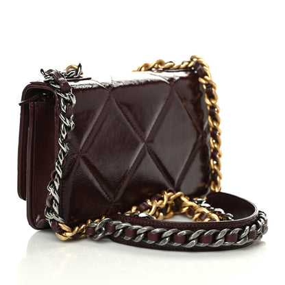 Chanel Shiny Crumpled Calfskin Quilted Chanel 19 Wallet On Chain WOC Burgundy 3 of 9