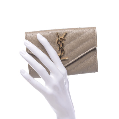 Saint Laurent Grain De Poudre Matelasse Chevron Small Monogram Envelope Wallet Dark Beige 2 of 7