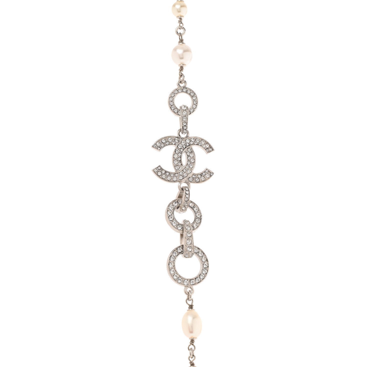 Chanel Crystal Pearl CC Long Necklace Silver 4 of 6