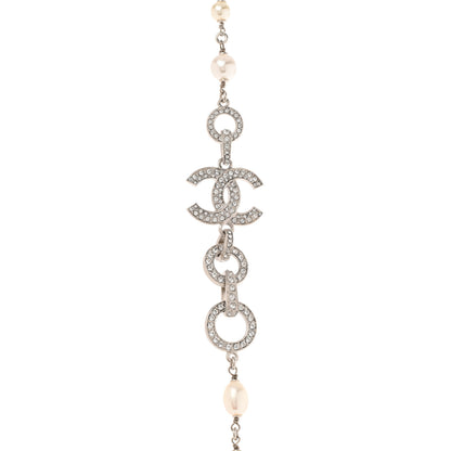 Chanel Crystal Pearl CC Long Necklace Silver 4 of 6