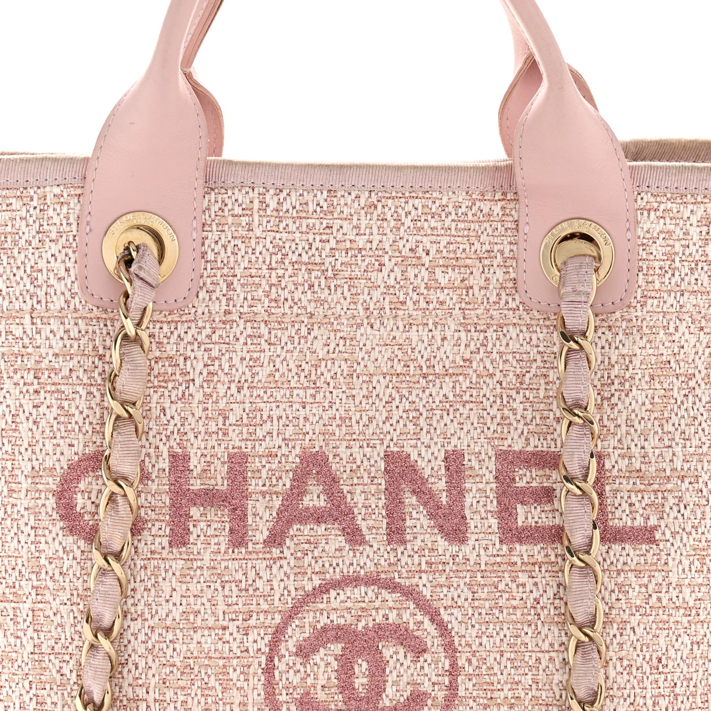 Straw Lurex Large Deauville Tote Pink