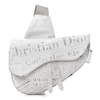 Christian Dior X DANIEL ARSHAM Grained Calfskin Newspaper Print Saddle Bag White 1 of 8