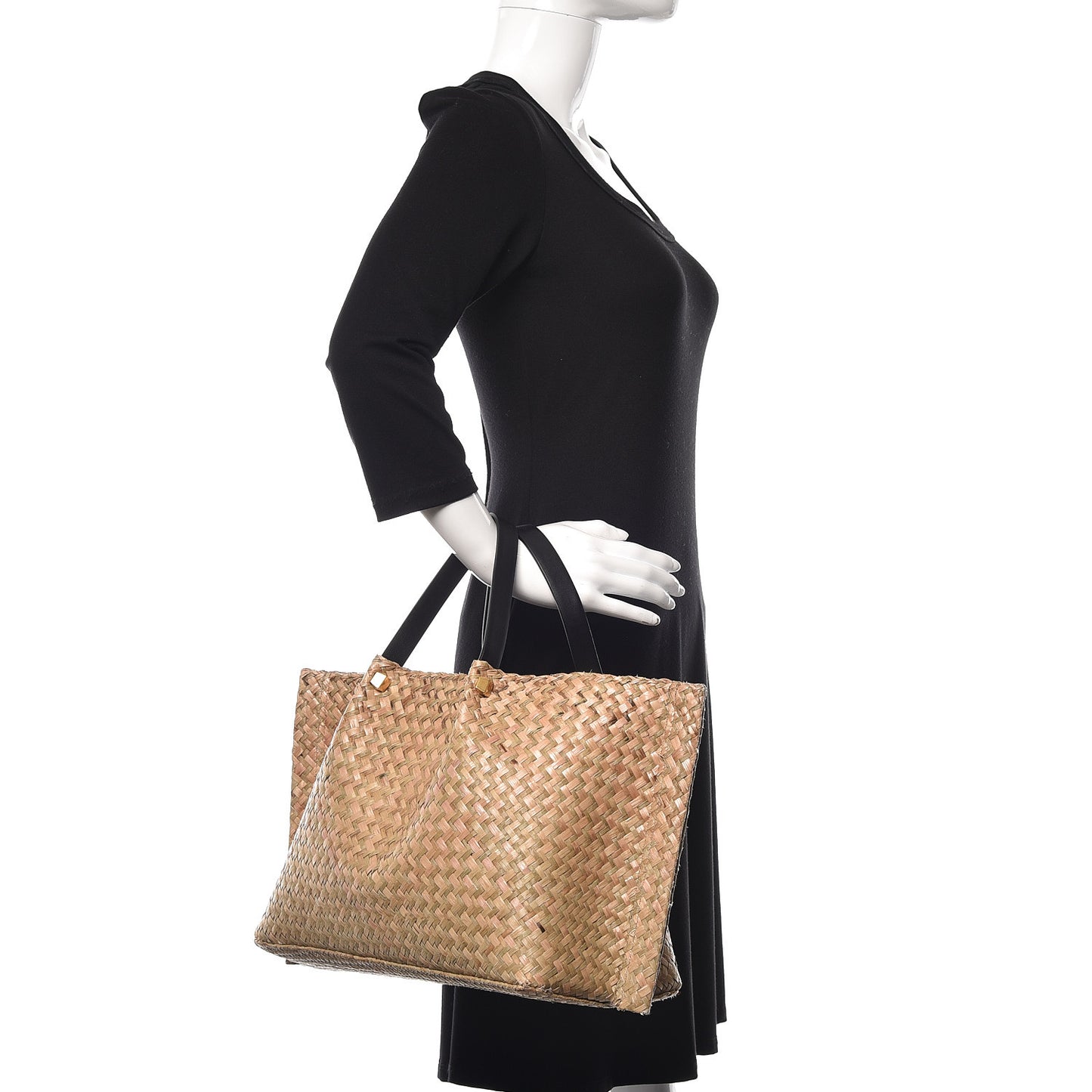 Raffia Medium Vlogo Escape Shopper Natural Black Rouge