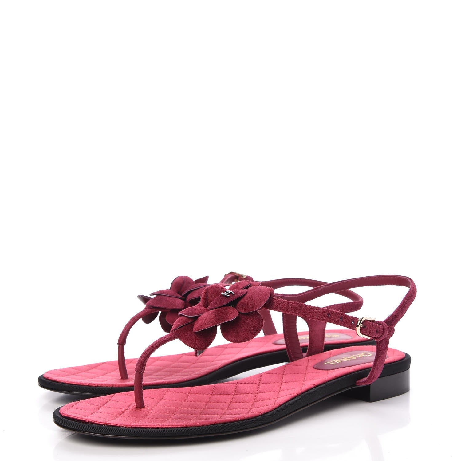 Chanel Suede Calfskin Camellia Thong Sandals 41 Dark Pink 3 of 8