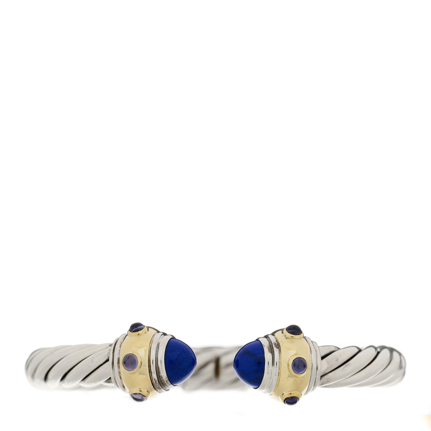 Sterling Silver 14K Yellow Gold Lapis Lazuli Iolite 10mm Cable Renaissance Bracelet