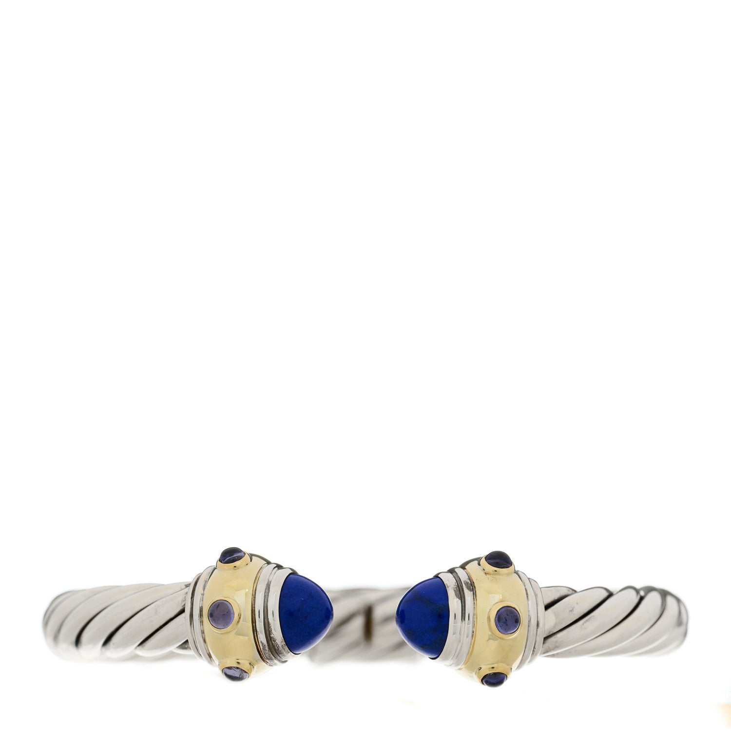 David Yurman Sterling Silver 14K Yellow Gold Lapis Lazuli Iolite 10mm Cable Renaissance Bracelet 1 of 3