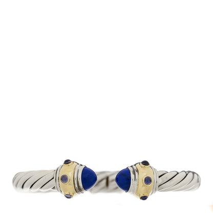 David Yurman Sterling Silver 14K Yellow Gold Lapis Lazuli Iolite 10mm Cable Renaissance Bracelet 1 of 3