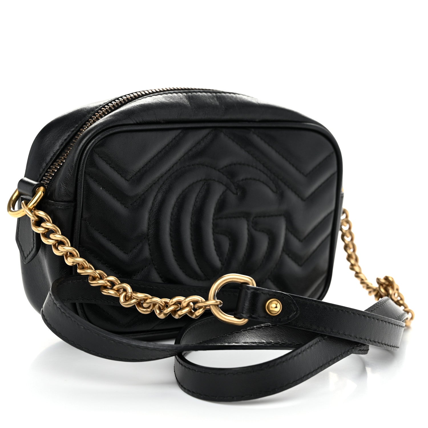 Gucci Calfskin Matelasse Mini GG Marmont Chain Shoulder Bag Black 3 of 11