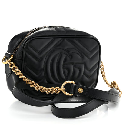Gucci Calfskin Matelasse Mini GG Marmont Chain Shoulder Bag Black 3 of 11