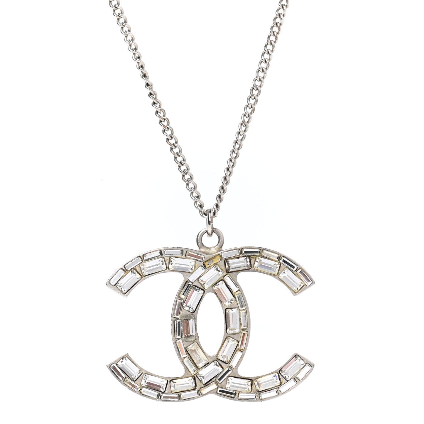 Baguette Crystal CC Necklace Silver