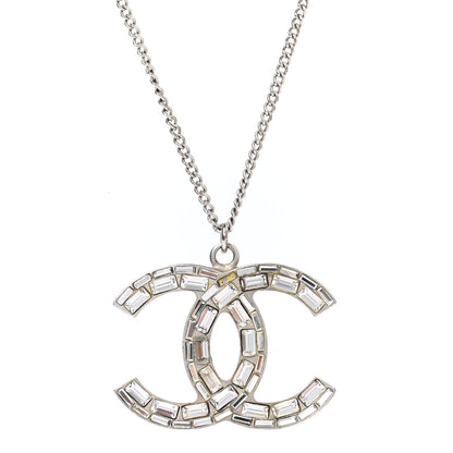 Chanel Baguette Crystal CC Necklace Silver 6 of 12