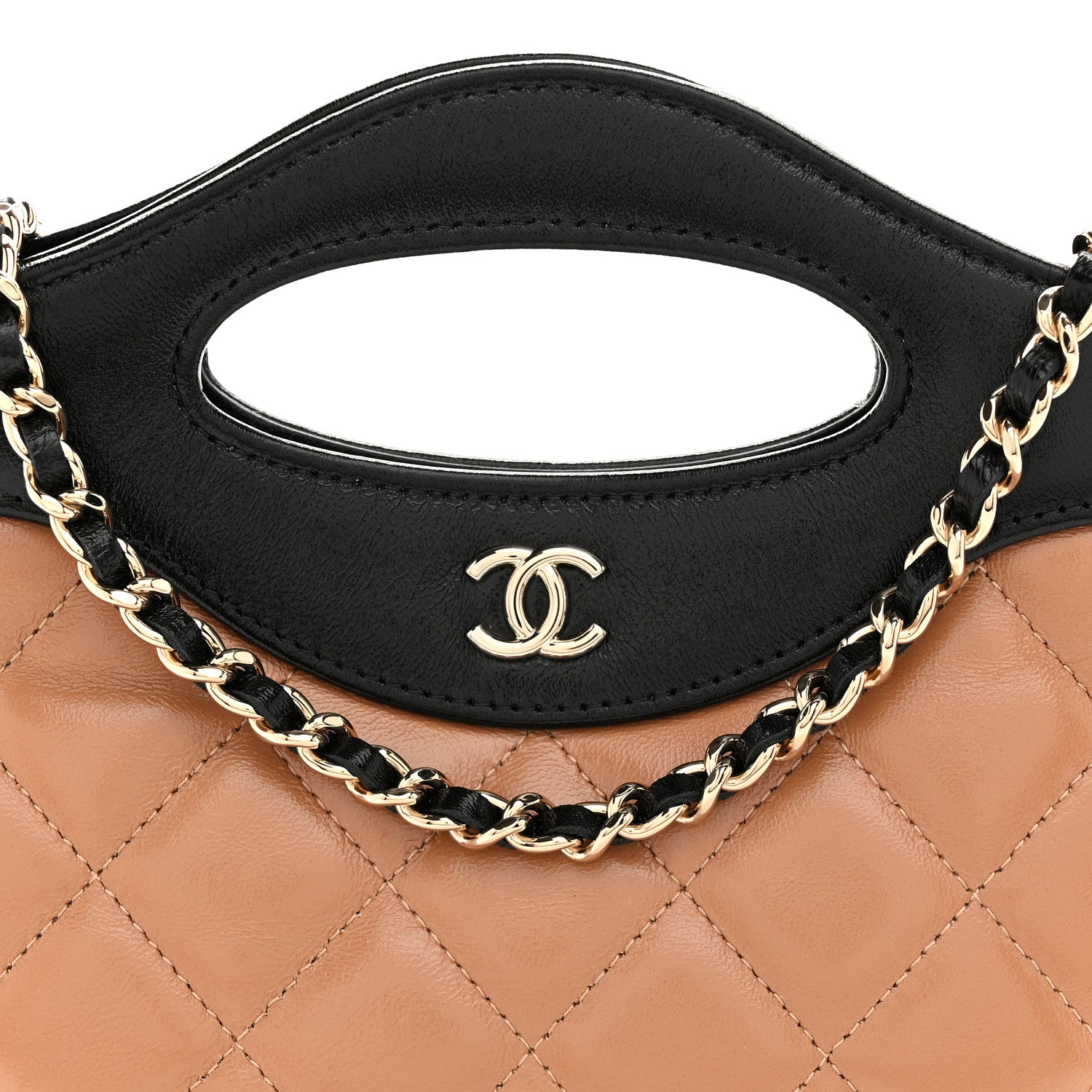 Chanel Shiny Crumpled Calfskin Quilted Nano 31 Shopping Bag Dark Beige Black 8 of 10