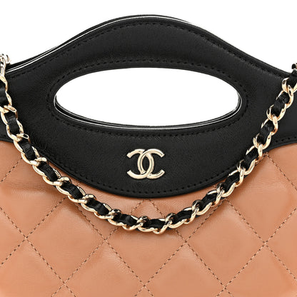 Chanel Shiny Crumpled Calfskin Quilted Nano 31 Shopping Bag Dark Beige Black 8 of 10