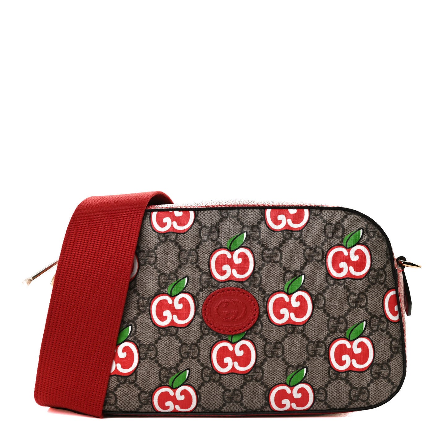 GG Supreme Monogram Apple Small Retro Interlocking G Shoulder Bag Beige Multicolor Lobster Red