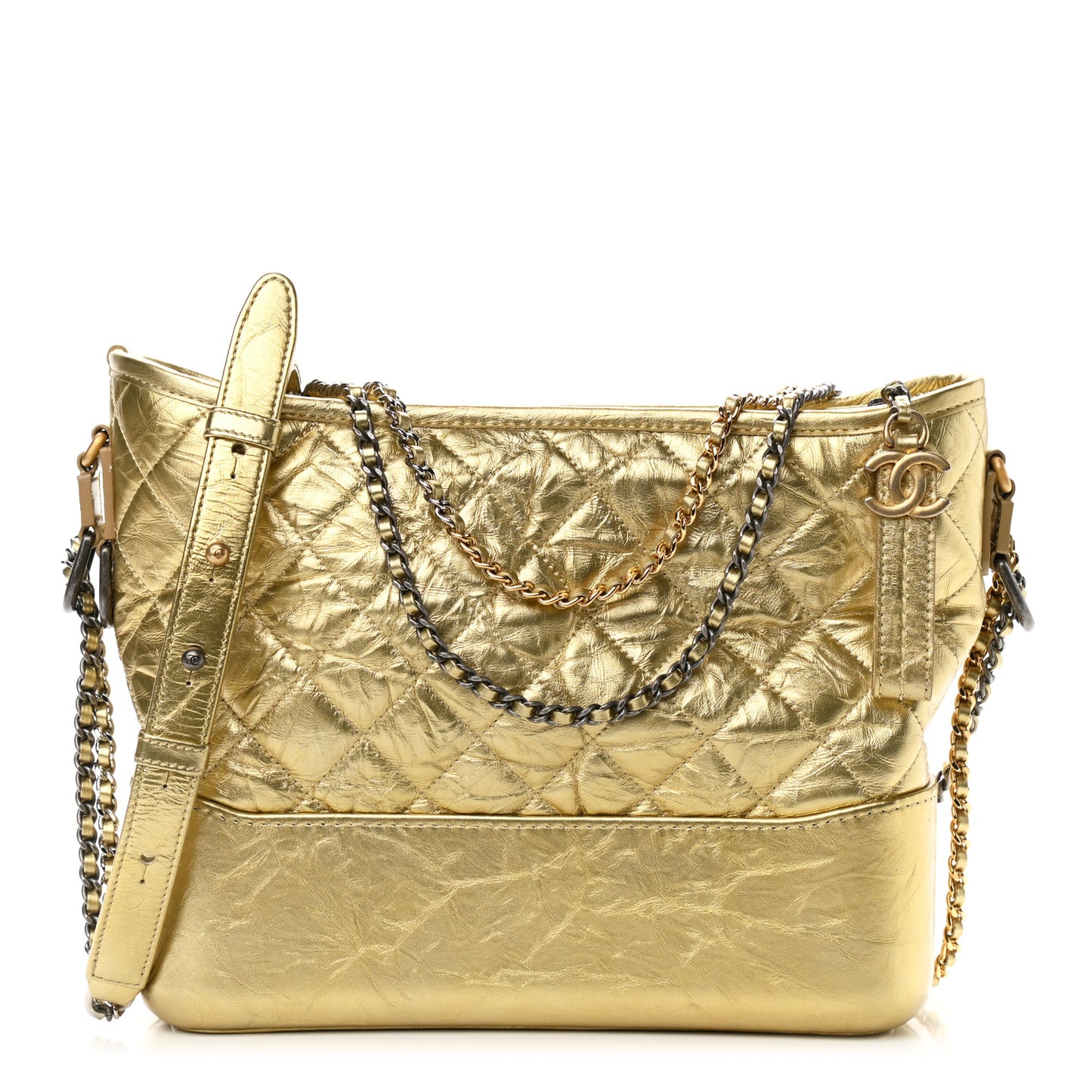Metallic Aged Calfskin Quilted Medium Gabrielle Gold