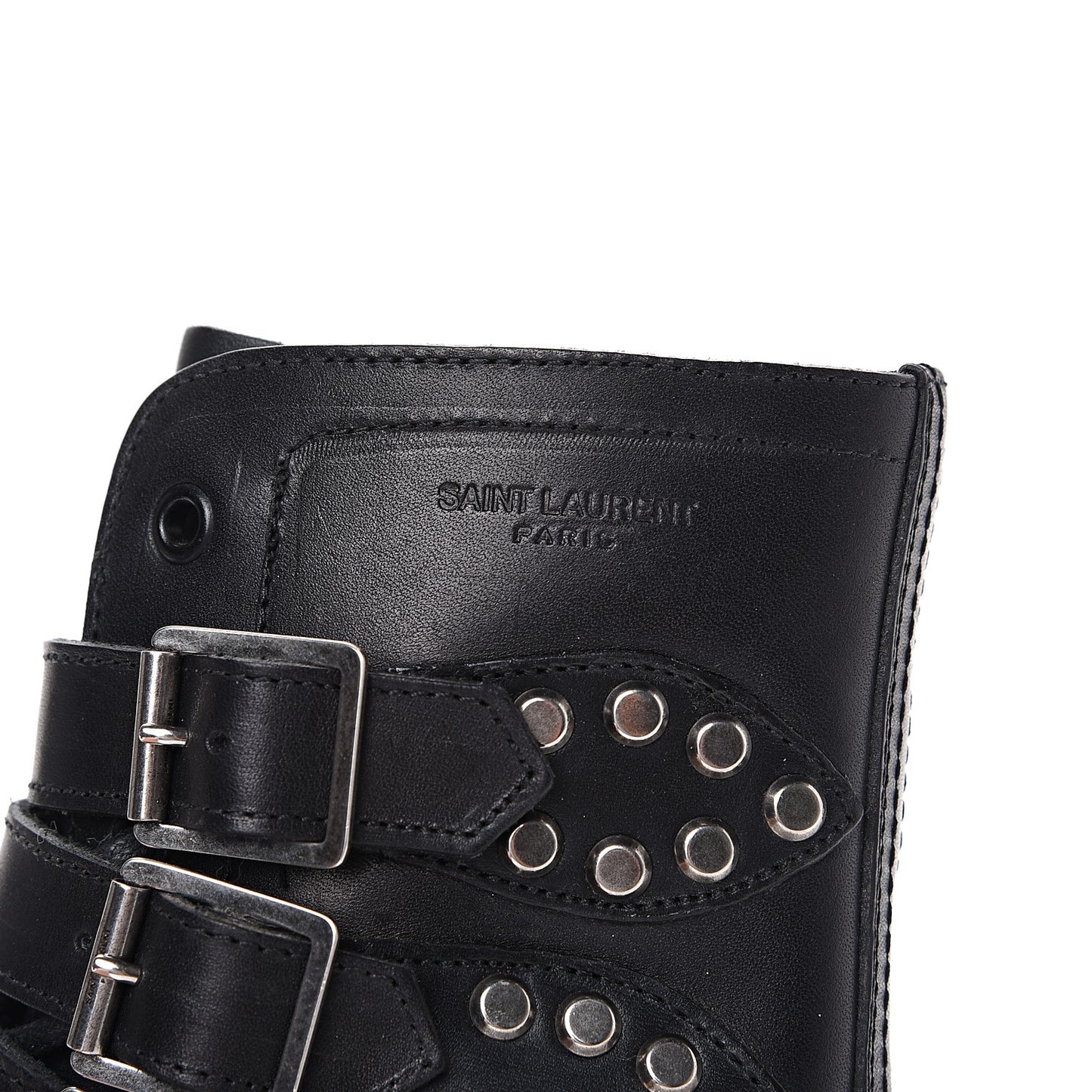 Smooth Calfskin Studded Strap Rangers Boots 36.5 Black