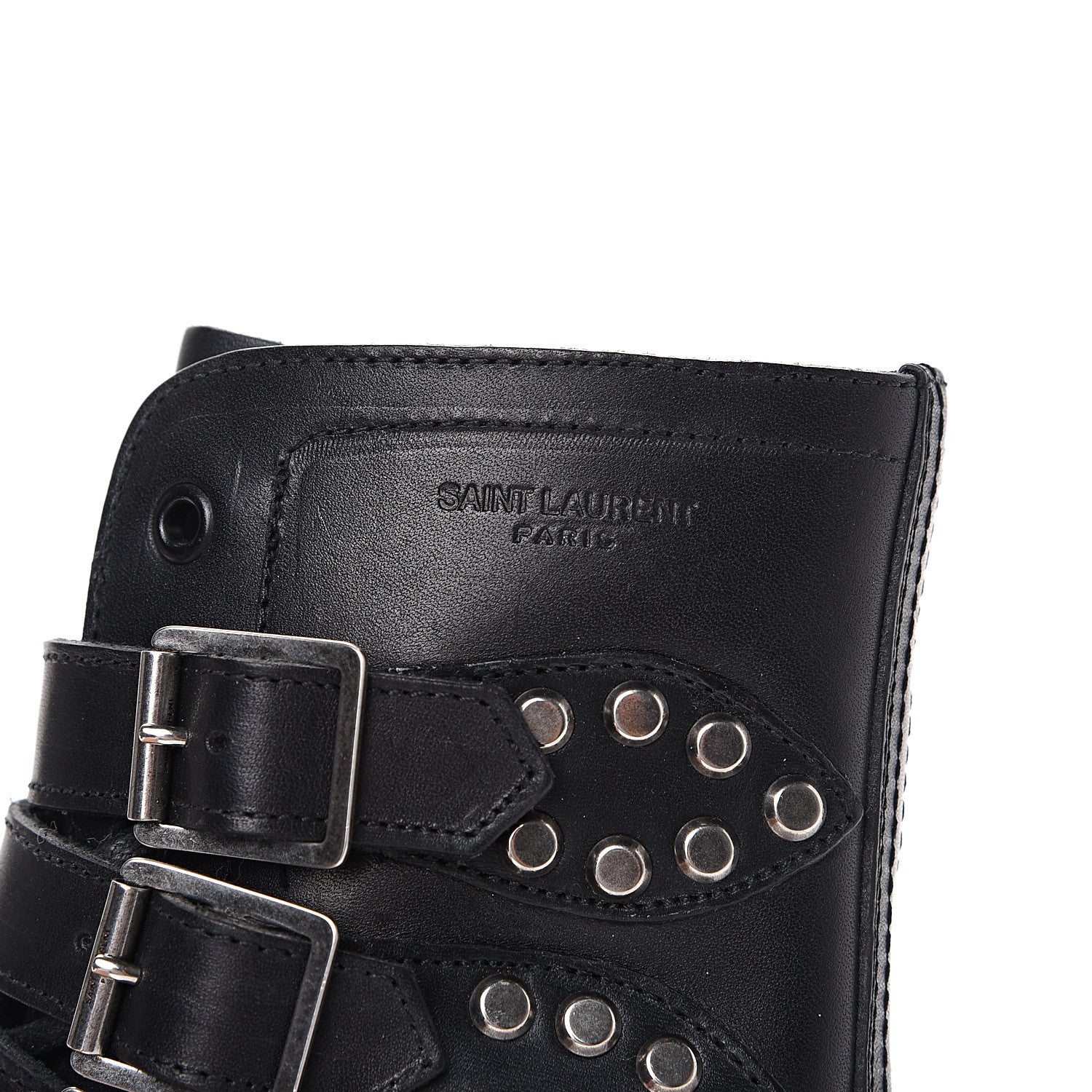 Saint Laurent Smooth Calfskin Studded Strap Rangers Boots 36.5 Black 6 of 9