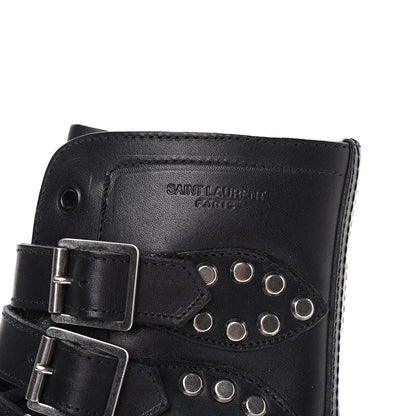 Saint Laurent Smooth Calfskin Studded Strap Rangers Boots 36.5 Black 6 of 9