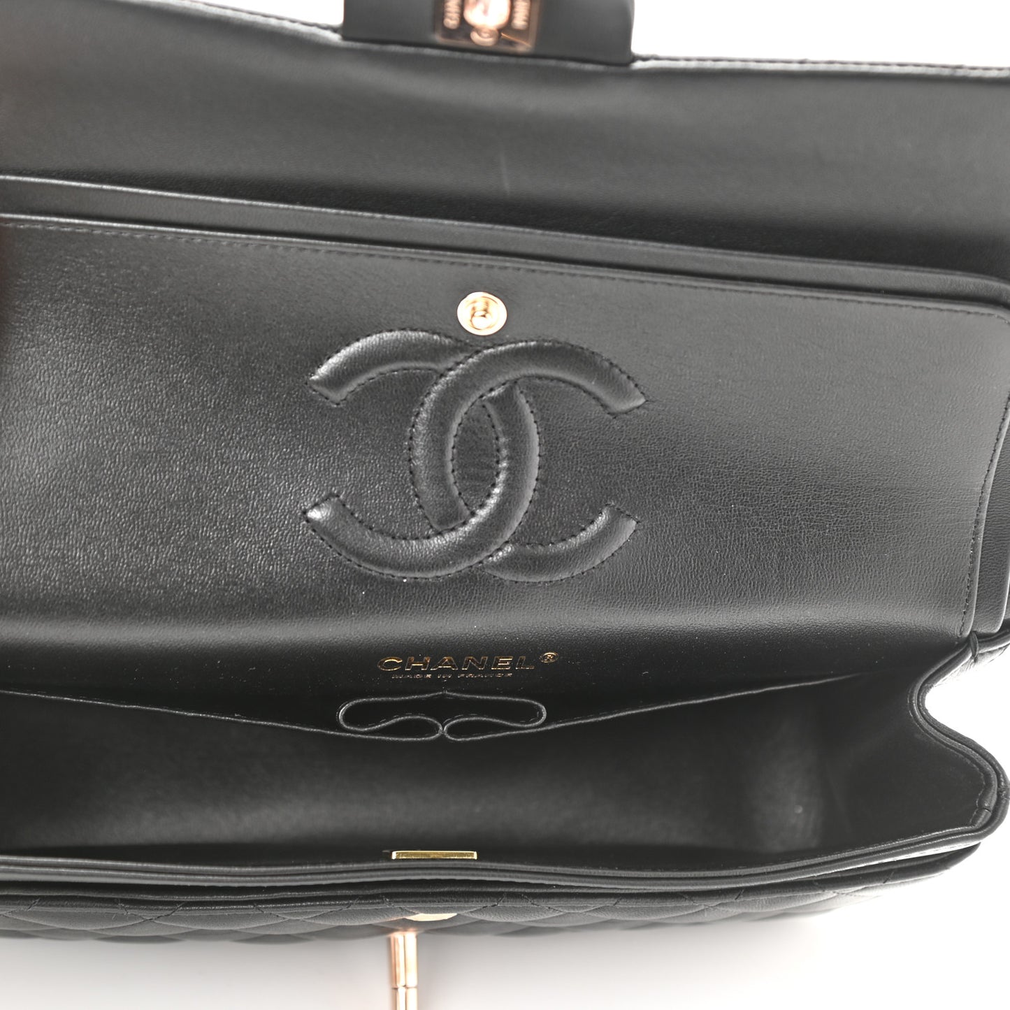 Lambskin Quilted Medium Double Flap Black