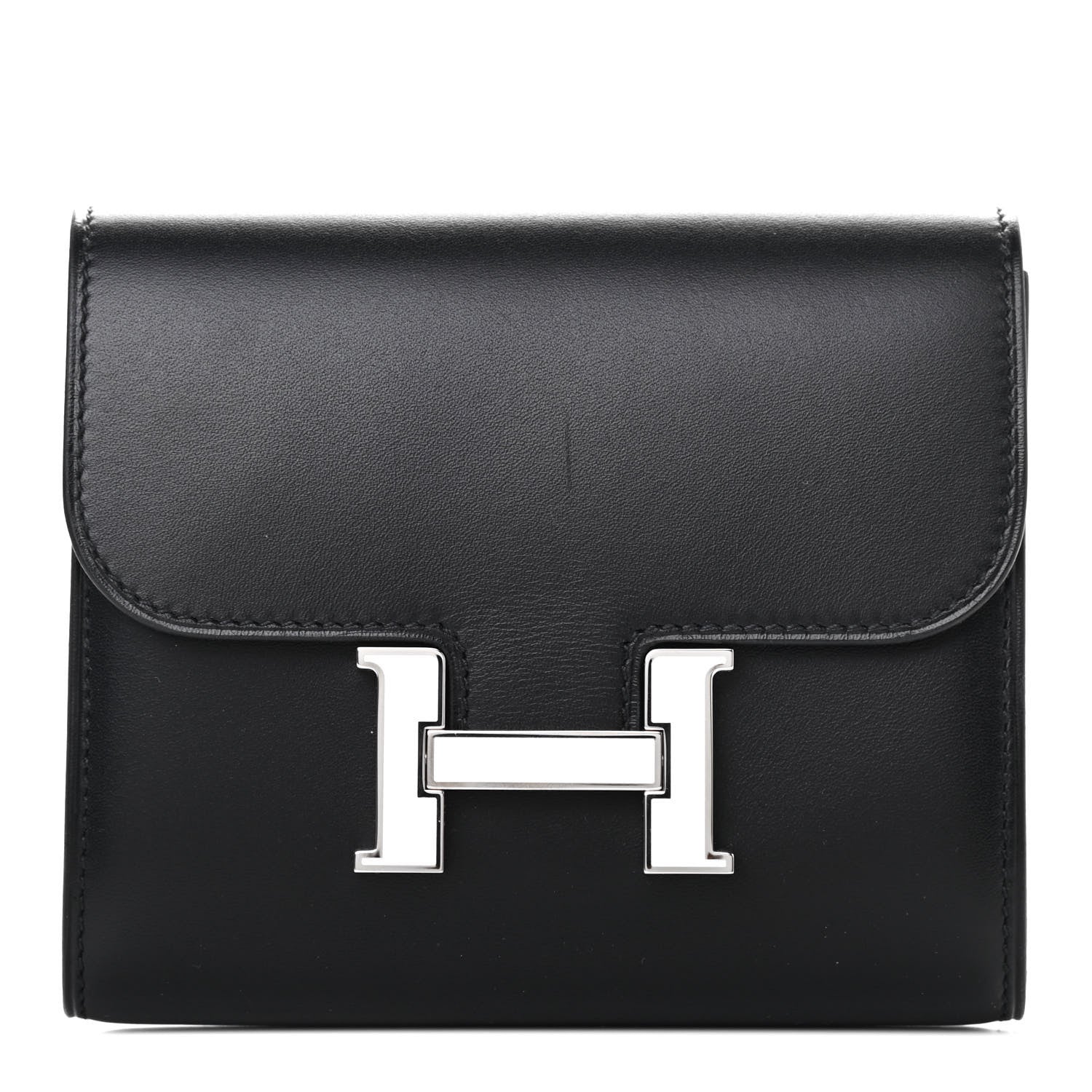 Hermes Allegro Constance Compact Passant Glow Wallet Black White 1 of 4