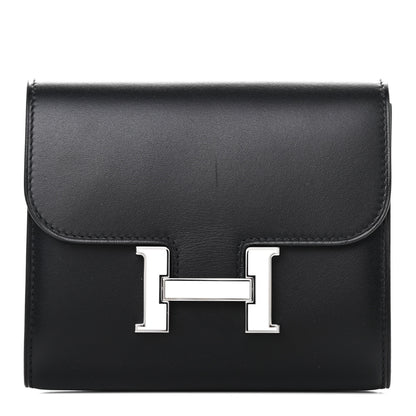 Hermes Allegro Constance Compact Passant Glow Wallet Black White 1 of 4