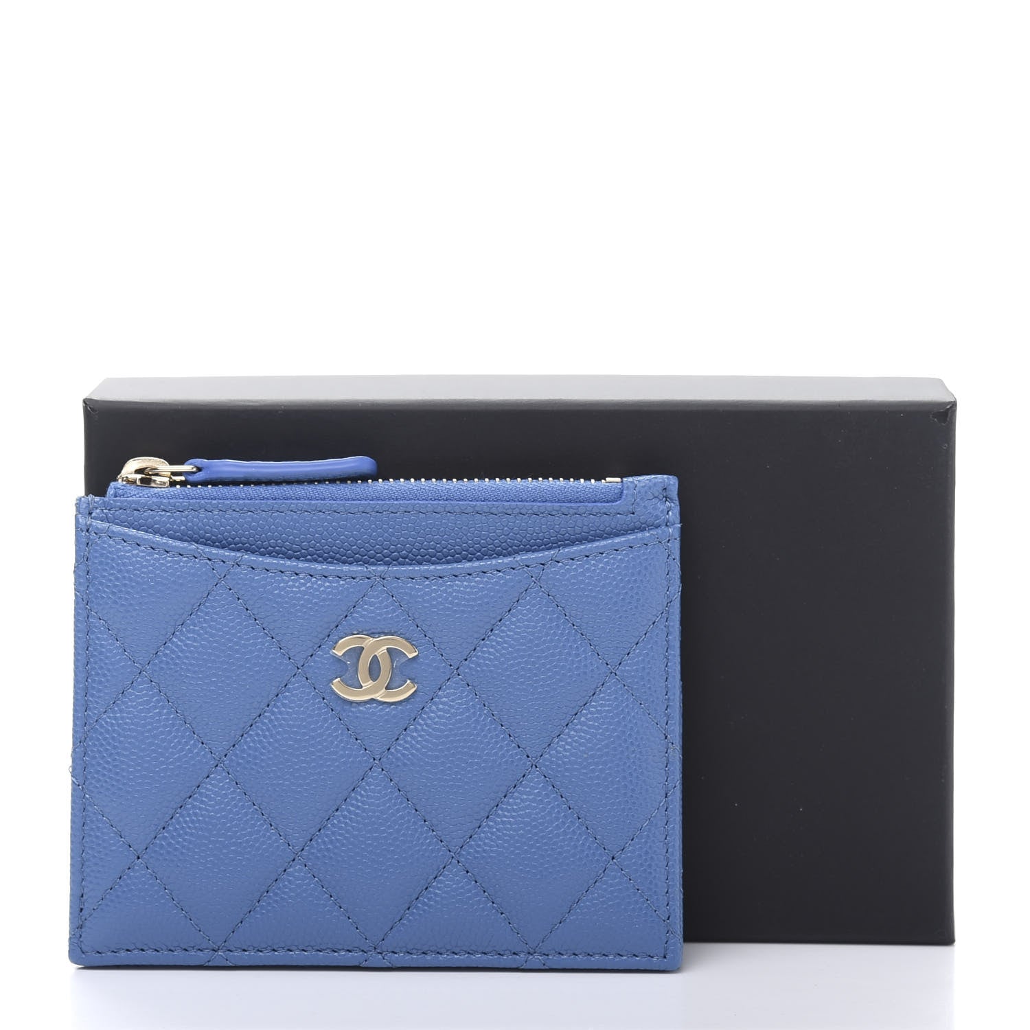 Chanel Caviar Quilted CC Zip Card Holder Blue 10 of 10