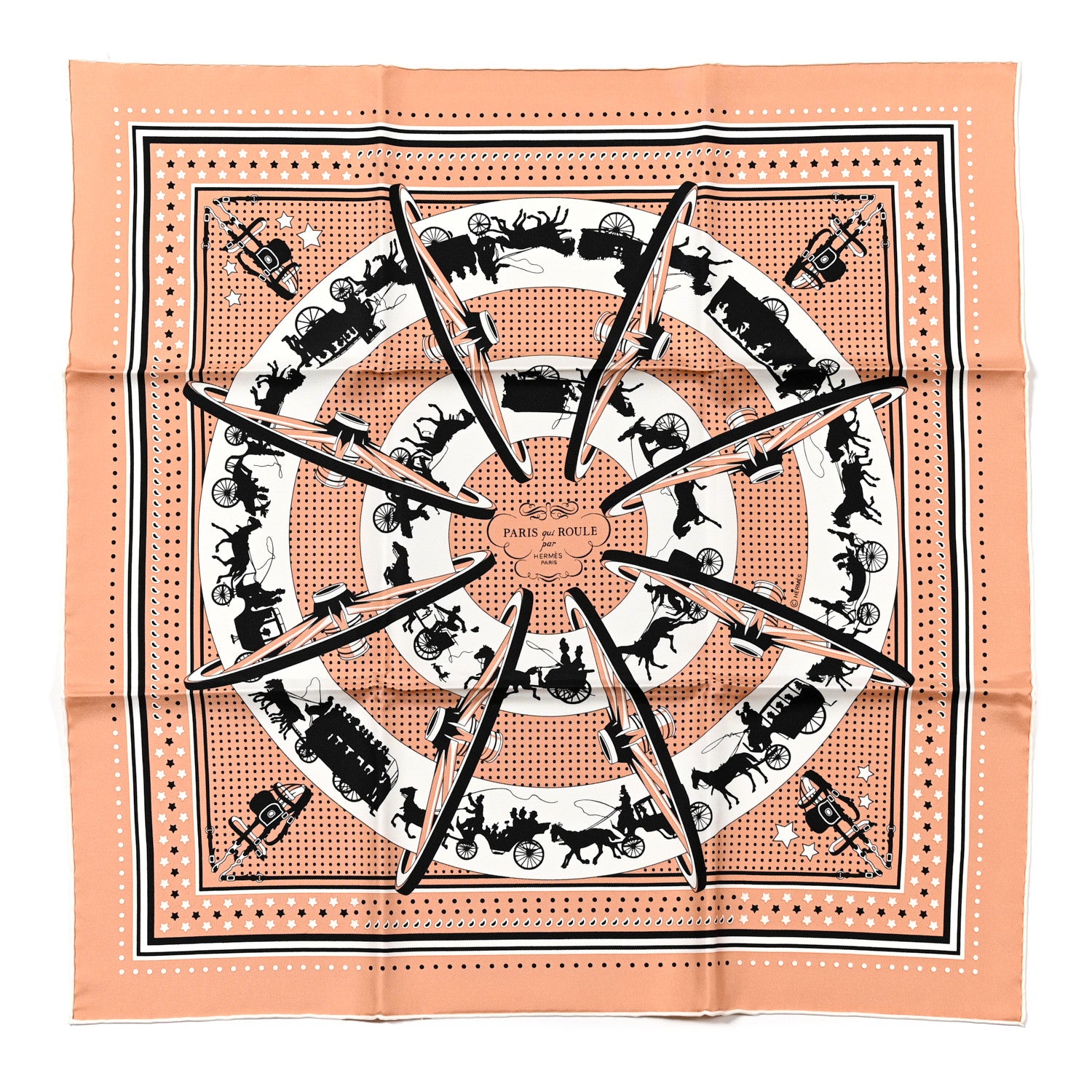 Hermes Silk Paris Qui Roule Bandana Scarf 55 Blush White Black 1 of 4