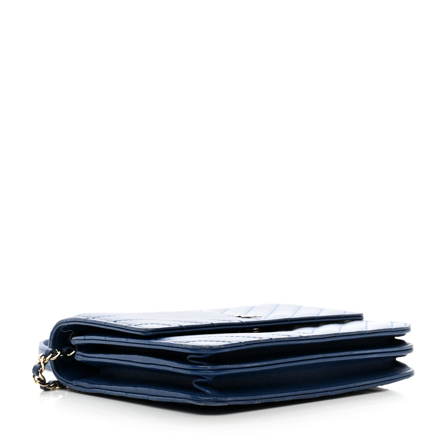 Chanel Lambskin Chevron Quilted Square Wallet On Chain WOC Blue 4 of 11