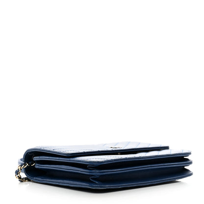 Chanel Lambskin Chevron Quilted Square Wallet On Chain WOC Blue 4 of 11