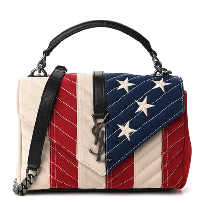 Saint Laurent Canvas Matelasse Chevron American Flag Monogram Medium College Bag Red Blue 1 of 10