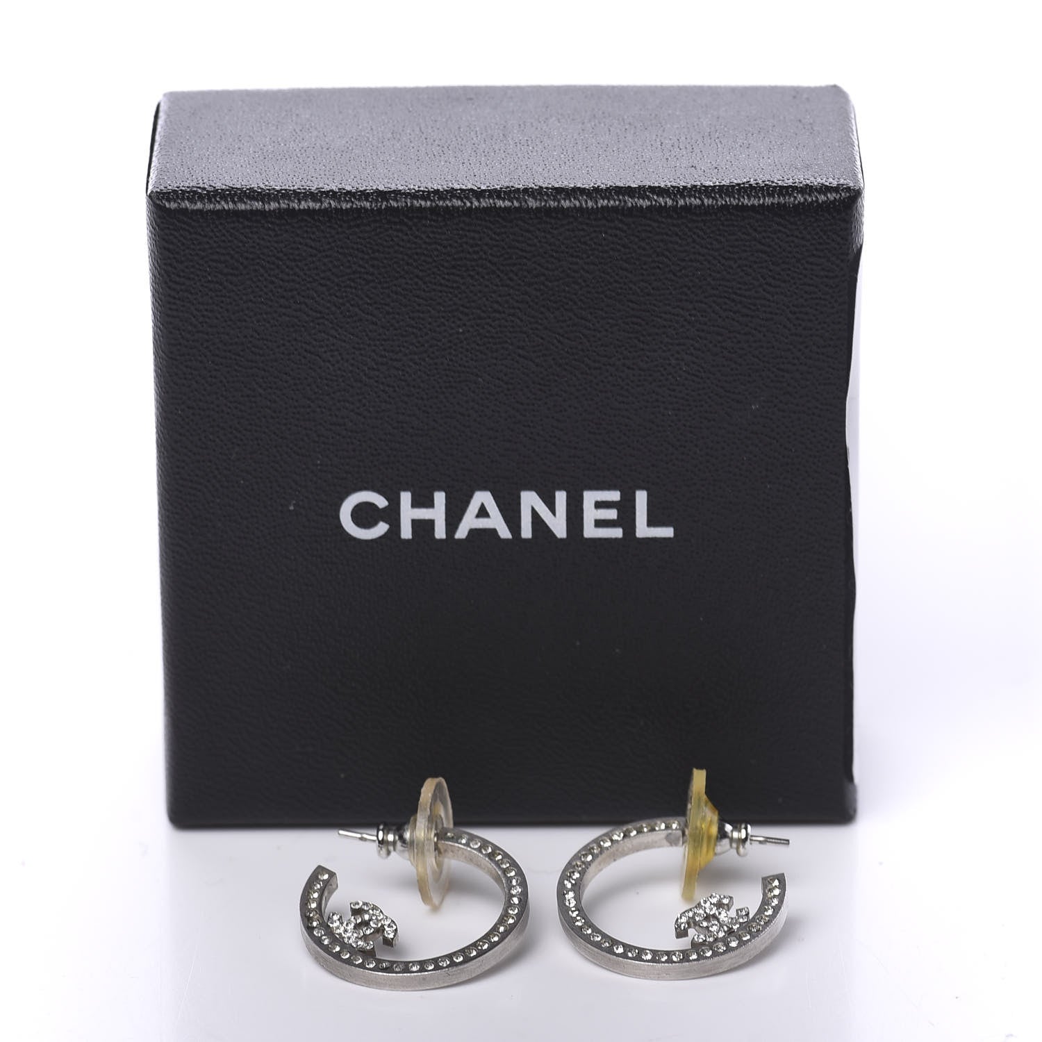 Chanel Crystal CC Hoop Earrings Silver 6 of 6