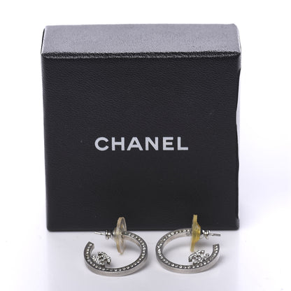 Chanel Crystal CC Hoop Earrings Silver 6 of 6