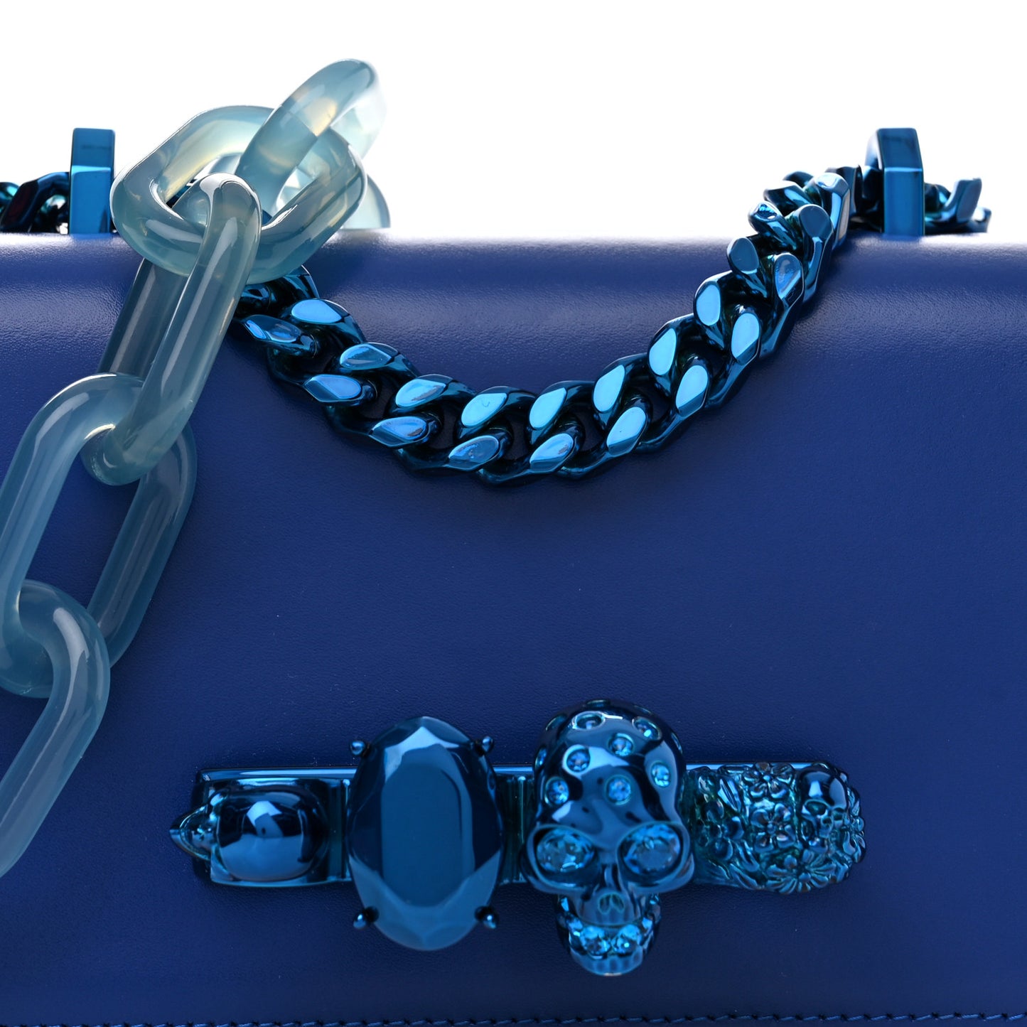 Calfskin Mini Jeweled Knuckle Satchel Royal Blue
