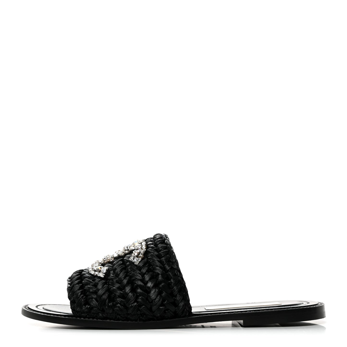 Raffia Crystal CC Mules Sandals 38.5 Black