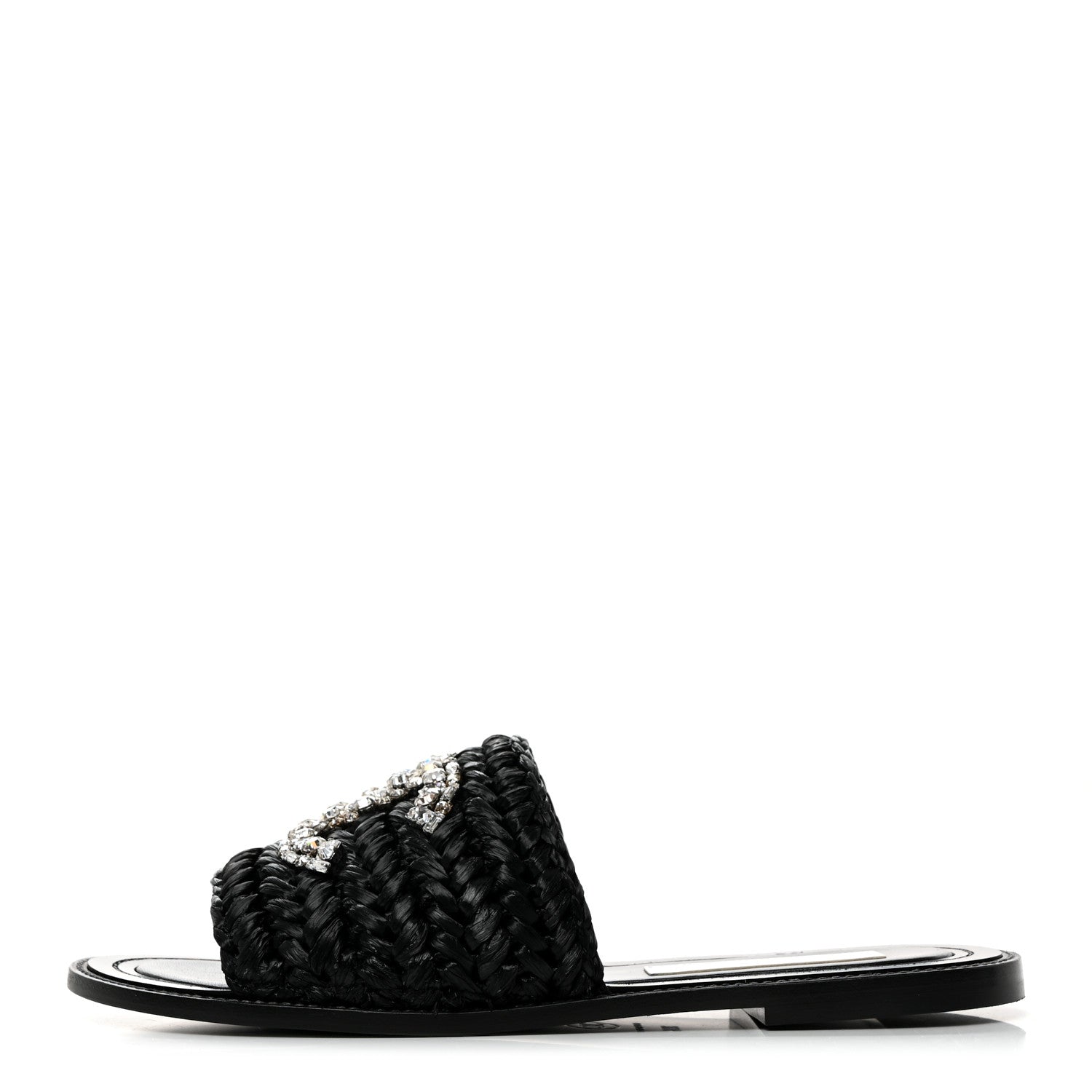 Chanel Raffia Crystal CC Mules Sandals 38.5 Black 1 of 9