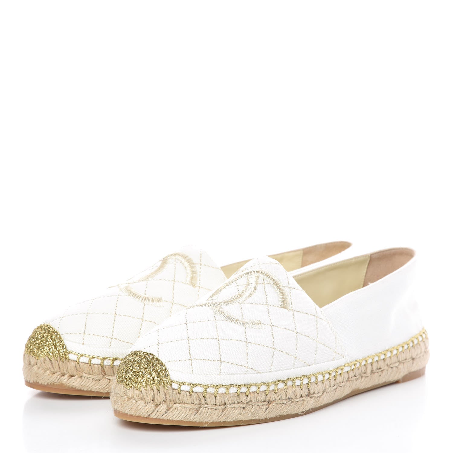 Chanel Fabric Biarritz CC Espadrilles 41 White Gold 3 of 11