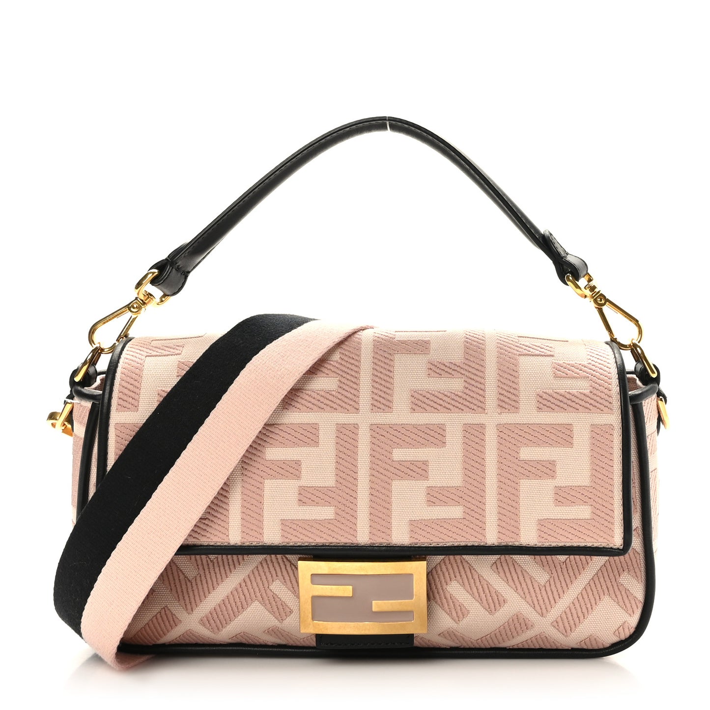 Canvas Vitello King FF Embroidered Baguette Rosa Quarzo Black