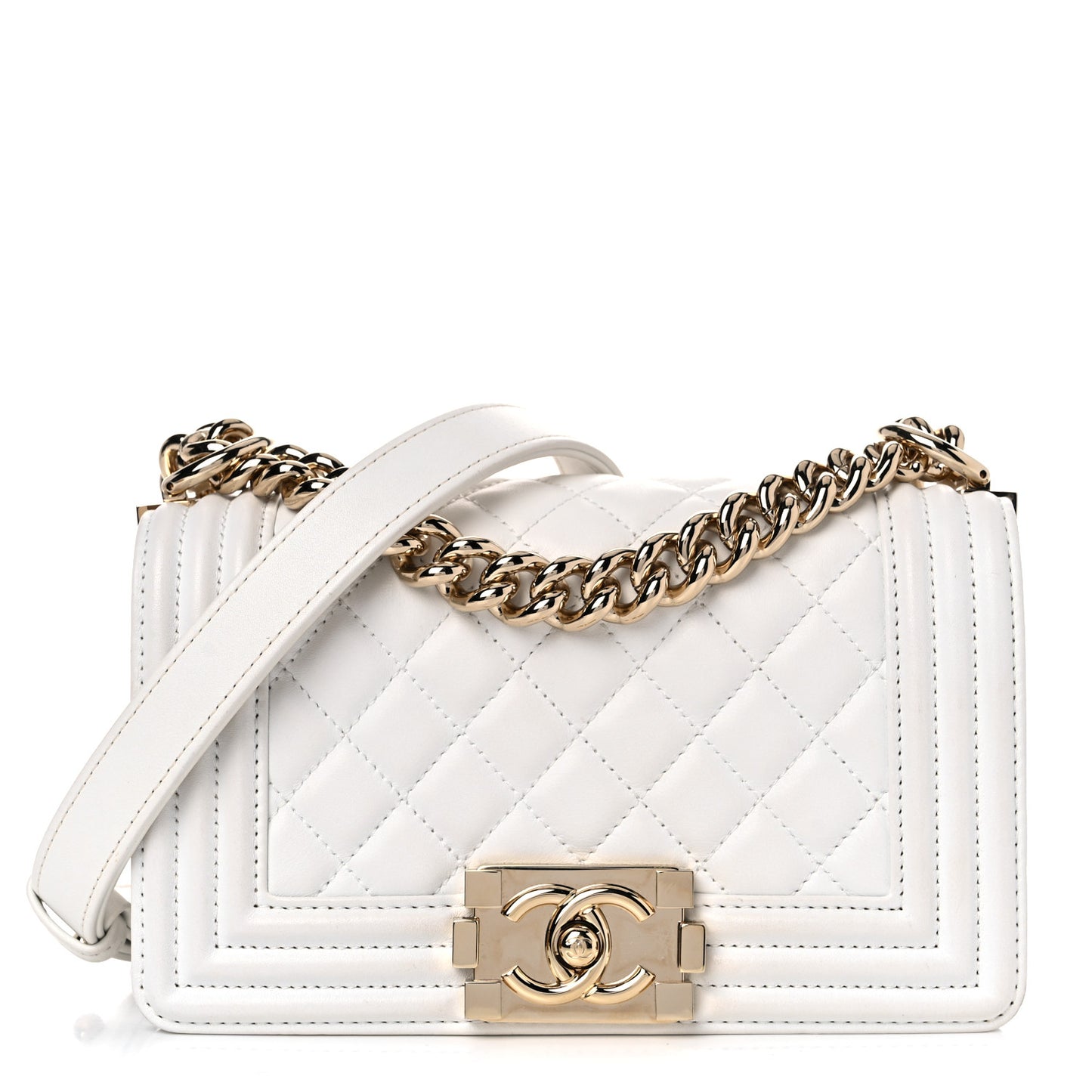 Calfskin Quilted Small Boy Flap White