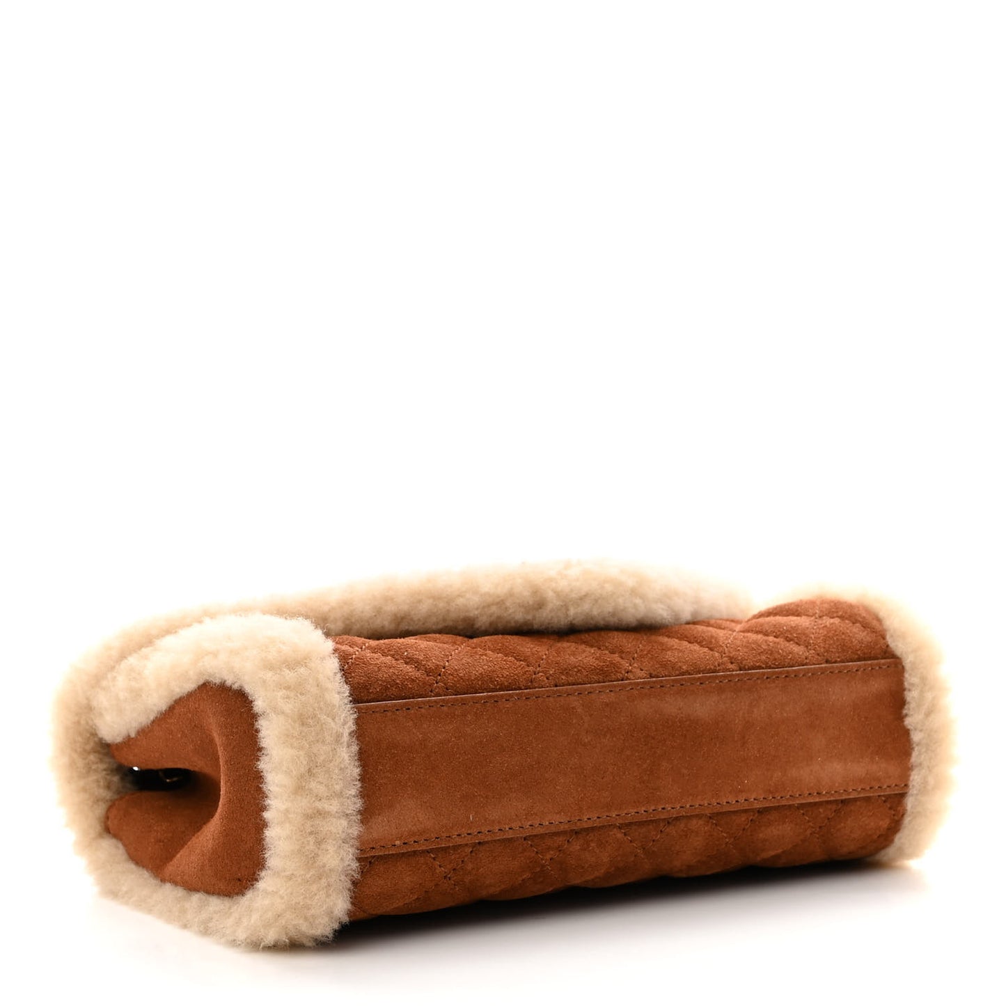 Nubuck Shearling Mixed Matelasse Triquilt Small Monogram Satchel Ivory Natural Tan