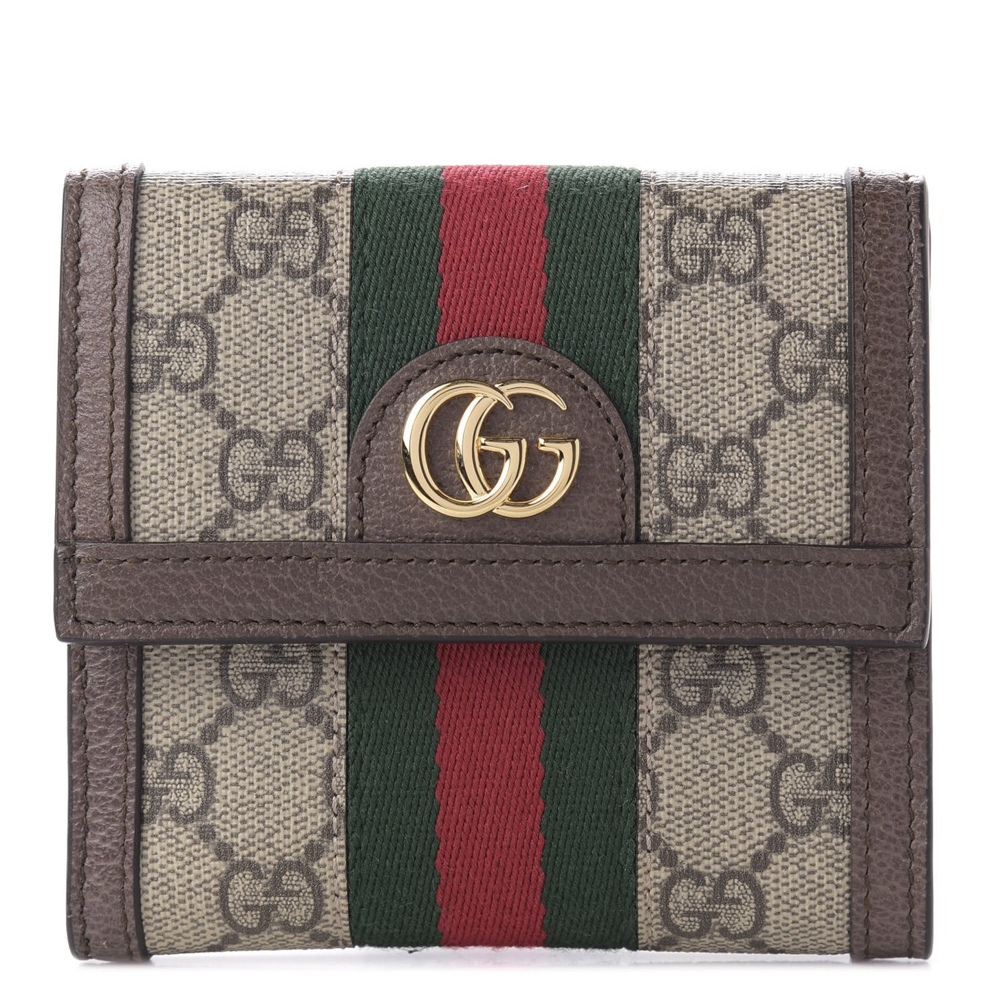 GG Supreme Monogram Web Ophidia French Flap Wallet Beige New Acero