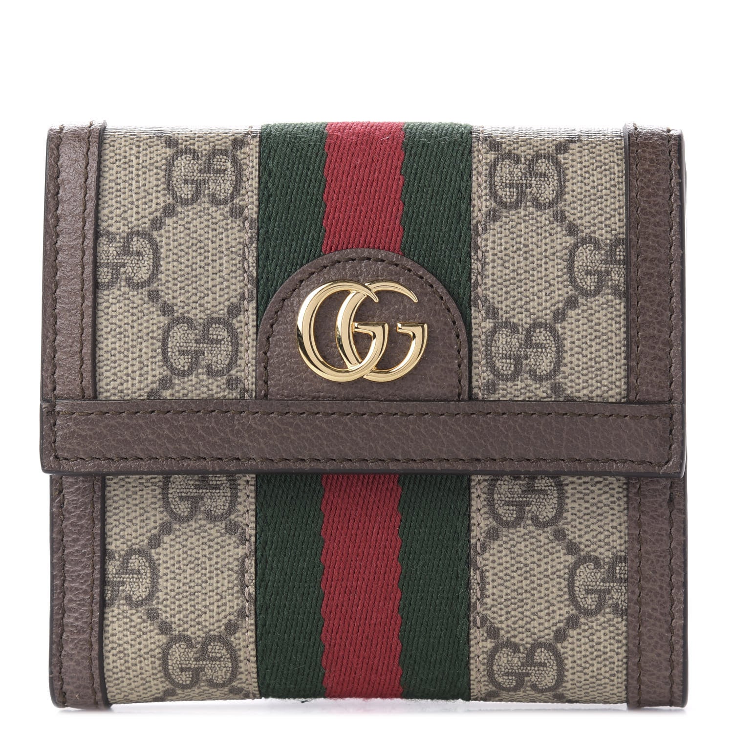 Gucci GG Supreme Monogram Web Ophidia French Flap Wallet Beige New Acero 1 of 10
