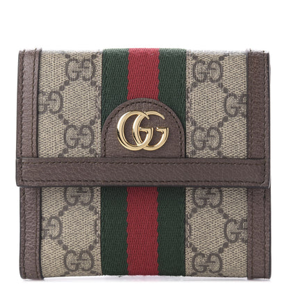 Gucci GG Supreme Monogram Web Ophidia French Flap Wallet Beige New Acero 1 of 10