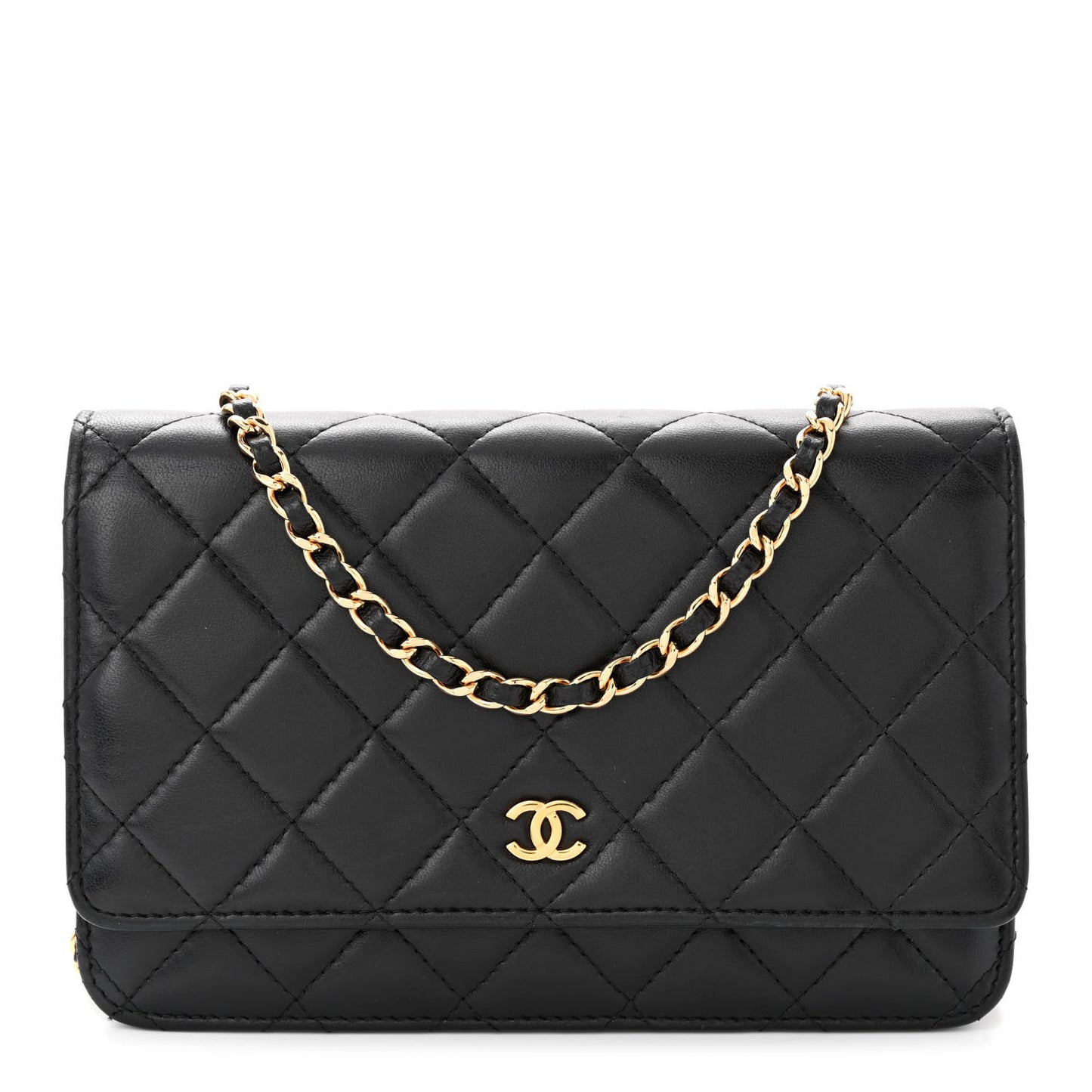 Lambskin Quilted Wallet On Chain WOC Black